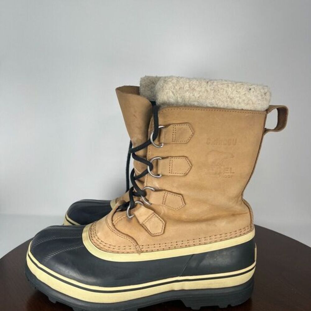 Sorel Caribou Boots Men's 8 Tan Black Nubuck‎ Insulated Lined Shoes NM1000-281